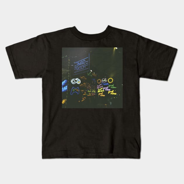 Glow Game Room Kids T-Shirt by AtelierFolk